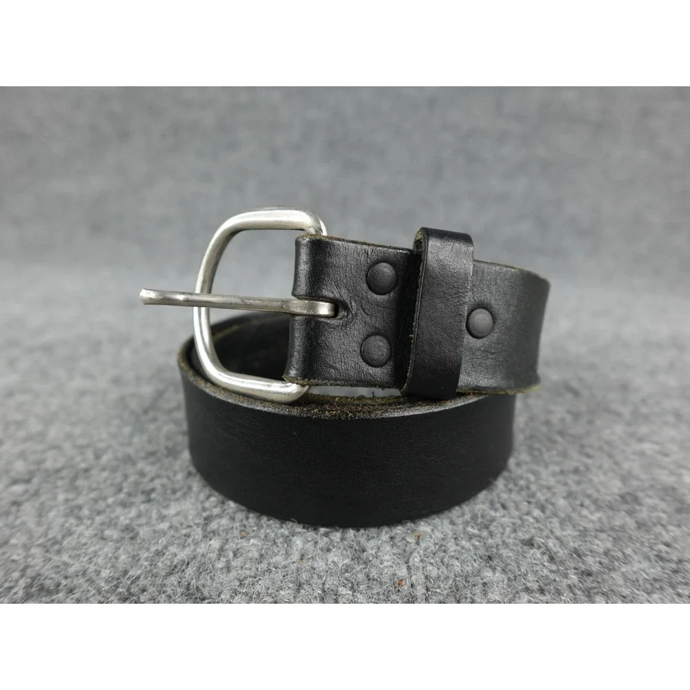 Genuine Top Grain Leather Belt Black Silver Buckle Men's 38